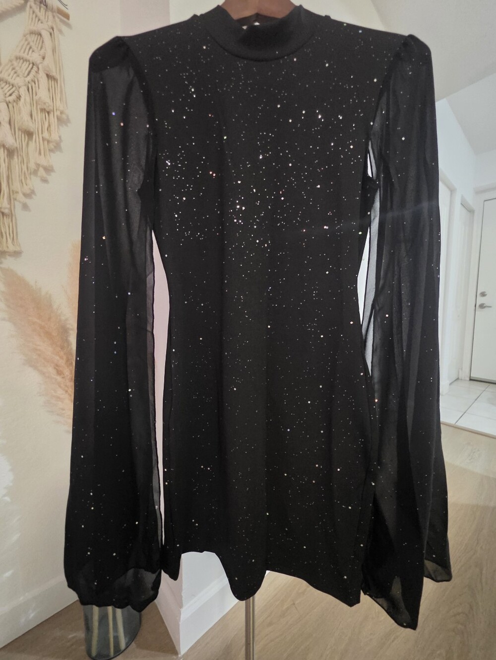Black Sparkle Long Sleeve Dress